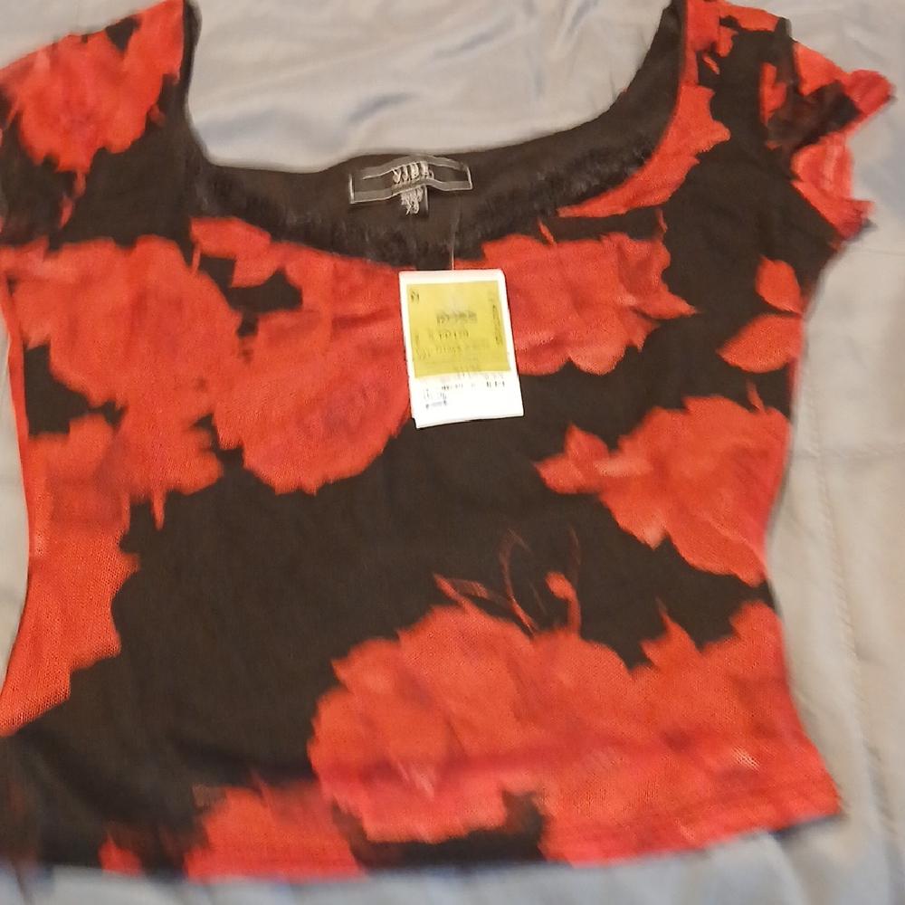 Vibe Black and Red Floral Blouse